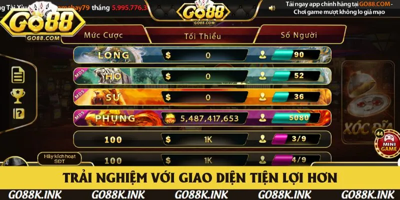 Bạn có thể trải nghiệm giao diện mượt mà hơn với app Go88